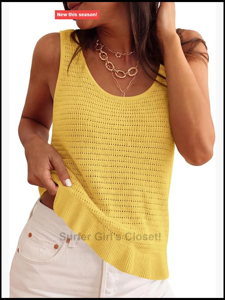 Crochet Sweater Tank Top Sleeveless Boho Knit Summer Resort Wear